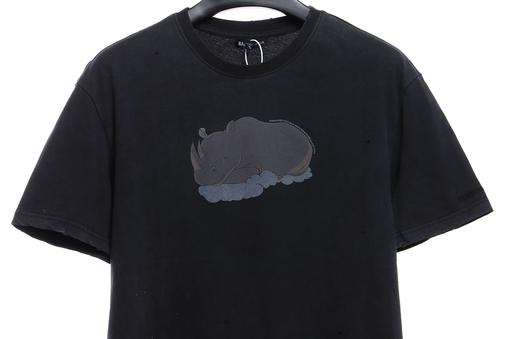 Rhinoceros Printed Worn and Aged Short Sleeve