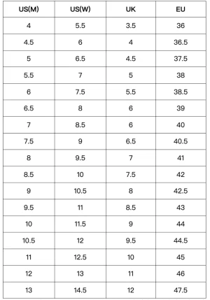 Nike Size Chart